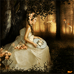 99px.ru аватар Девушка сидит в лесу в белом платье, рядом лежат розовые розы и летают бабочки