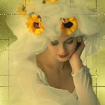99px.ru аватар Девушка в белом свадебном платье и фате, украшенной желтыми цветами, сидит, опустив голову на руку