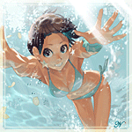 99px.ru аватар Анимешная девушка в бирюзовом купальнике плывет под водой