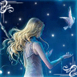 99px.ru аватар Девушка с белокурыми волосами выпускает белого голубя в ночное звездное небо, художник Kazuha Fukami