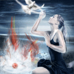 99px.ru аватар Девушка в черном платье касается рукой белого голубя, рядом лежит светящееся яблоко