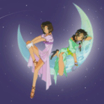 99px.ru аватар Две девушки в легких платьях сидят на лунном серпе