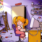 99px.ru аватар Девочка с рыжими волосами сидит и что-то печаетает на компьютере