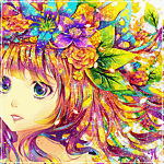 99px.ru аватар Анимешная девушка с разноцветными волосами с венком из цветов и листьев на голове