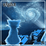 99px.ru аватар Кот сидит на крыше и смотрит на ночной город и сияние на звездном небе (night / ночь)