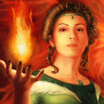 99px.ru аватар Девушка в зеленом платье держит в руке огонь