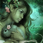 99px.ru аватар Девушка-эльф с розовым цветком в волосах держит в руках кролика (Аня, Анечка, Анна, Анюта)