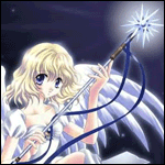 99px.ru аватар Девушка - ангел с белыми крыльями и сверкающим жезлом на фоне ночного звездного неба