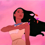 Аватар Pocahontas / Покахонтас машет рукой, стоя на сильном ветру, мимо пролетают листья (мультфильм Pocahontas / Покахонтас)