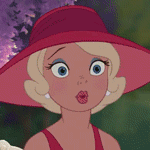 Аватар Принцесса Шарлотта / Charlotte, из мультфильма Принцесса и лягушка / The Princess and the Frog, удивляется и улыбается на фоне фиолетовых цветов