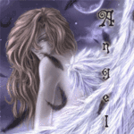 Аватар Девушка - ангел с белыми крыльями на фоне сиреневого неба и луны (Angel / Ангел)