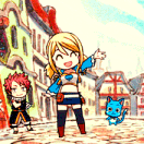 Аватар Natsu Dragneel / Нацу Драгнил, Happy / Хэппи и машущая рукой Lucy Heartfilia / Люси Хартфилия из аниме Fairy Tail / Сказка о Хвосте Феи