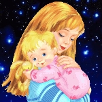99px.ru аватар Девушка держит малыша, у которого в руке плюшевый мишка, на фоне звездного неба