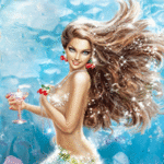 99px.ru аватар Девушка - русалка, находясь по водой, держит в руке бокал, художник Natali Colombina / Натали Коломбина