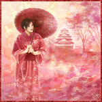 99px.ru аватар Вокруг японки, стоящей с розовым зонтом, цветет сакура