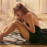 Аватар Девушка, наклонив голову, сидит на ковре, художник Steve Hanks / Стив Хэнкс