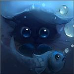99px.ru аватар Черный котенок ловит рыбу под водой, художник Apofiss