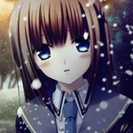 Аватар Девушка из игры Dengeki Gakuen стоит под падающим снегом, автор Zinno