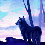 99px.ru аватар Волк смотрит на озеро и небо в сиреневых тонах, художник Devin (TamberElla)