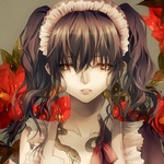 99px.ru аватар Девушка со змеей на шее и среди красных цветов, художник Tsukioka Tsukiho