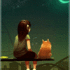 99px.ru аватар Девочка с котом сидят расскачиваясь из стороны в сторону, слушая музыку, и смотрят на луну