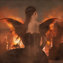 99px.ru аватар Девушка в черном платье с горящими крыльями в дыму, фотограф Mirella Santana
