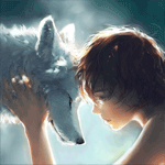 99px.ru аватар Девушка и волк прижимаются друг к другу головами в лучах света, художница Wenqing Yan