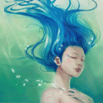 99px.ru аватар Девушка, с голубыми волосами и блестящим шнурком на шее, под водой
