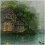 99px.ru аватар Дом стоящий на воде, на улице идет дождь и сверкает молния, художник SnowSkadi