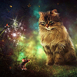 99px.ru аватар Кот наблюдает за мышью в ночном лесу, художник BreathlessMelodyArt
