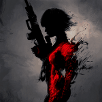 99px.ru аватар Девушка с винтовкой в руках и горящими красными пятнами на теле, художник majora28