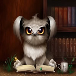 Аватар Собака читает книгу, сидя у полки с книгами под деревом, художница Анастасия Милашенко