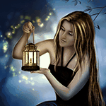 Аватар Девушка держит в руках фонарь на фоне ночного леса