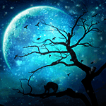 99px.ru аватар Луна освещает кота, сидящего на ветке дерева, иллюстратор beyzayildirim77