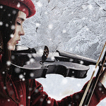 99px.ru аватар Девушка, в красном берете и пальто, со скрипкой в руках, стоит под падающим снегом