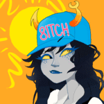 Аватар Vriska Serket / Вриска Серкет из веб - комикса Homestuck / Хоумстак в кепке с надписью 8ITCH и рогами на фоне солнца
