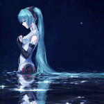 Аватар Vocaloid Hatsune Miku / Вокалоид Хатсуне Мику стоит в воде, приложив руки к груди