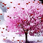 99px.ru аватар Цветущее розовое дерево на фоне падающих красных сердец