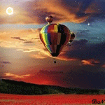 99px.ru аватар Воздушный шар летит в небе над маковым полем на фоне солнца и гор