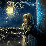 99px.ru аватар Девушка, освещаемая лампой, стоя на балконе, смотрит на ночной город