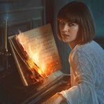 99px.ru аватар Девушка сидит ночью у пианино, на котором горят ноты