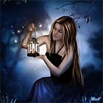 99px.ru аватар Девушка сидит в ночи с фонарем, из которого исходят брызги света