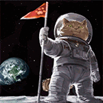 99px.ru аватар Кот в скафандре стоит на луне с кошачьим флагом, мерцают звезды