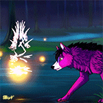 99px.ru аватар Волк осторожно трогает лапой водную поверхность реки с горящими на ней круглыми огоньками