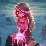 99px.ru аватар Девушка сидит на камне с розовым цветком из которого исходит магический свет