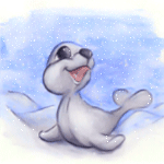 99px.ru аватар Морской котик сидит в сугробах, улыбается и радуется снегу