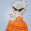 99px.ru аватар Dirk Strider / Дирк Страйдер из веб-комикса Хоумстак / Homestuck в своих острых темных очках и оранжевом Рождественском свитере, улыбаясь, смотрит на птичку в Новогодней шапке, сидящую у него на плече