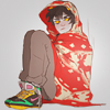 99px.ru аватар Каркат Вантас / Karkat Vantas из веб-комикса Хоумстак / Homestuck сидит закутанный в красный Рождественский плед и недовольно косится в сторону