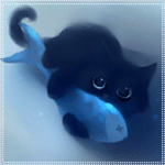 99px.ru аватар Черный кот на сером фоне с большой рыбой в руках