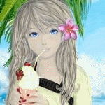 99px.ru аватар Девушка с цветком в волосах пьет коктейль на фоне неба и листьев пальмы